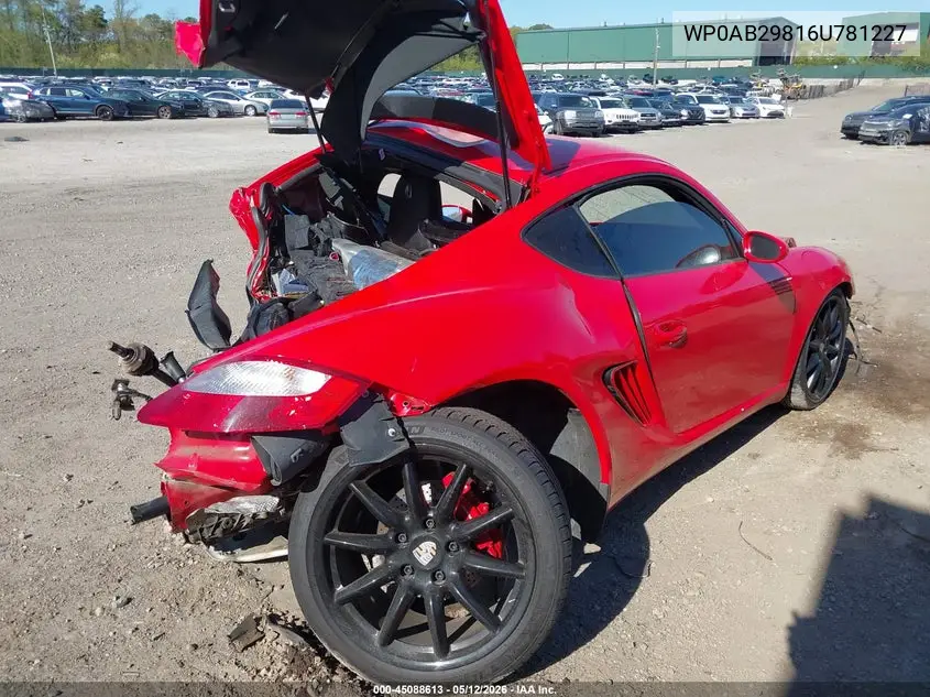 2006 Porsche Cayman S VIN: WP0AB29816U781227 Lot: 45088613