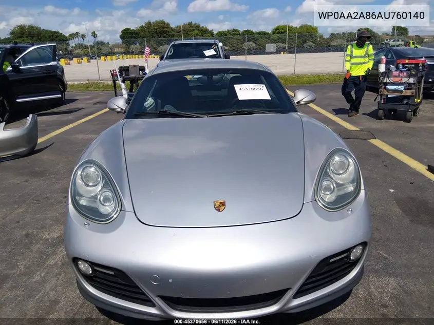2010 Porsche Cayman VIN: WP0AA2A86AU760140 Lot: 45370656