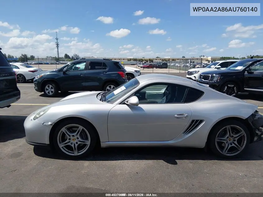 2010 Porsche Cayman VIN: WP0AA2A86AU760140 Lot: 45370656