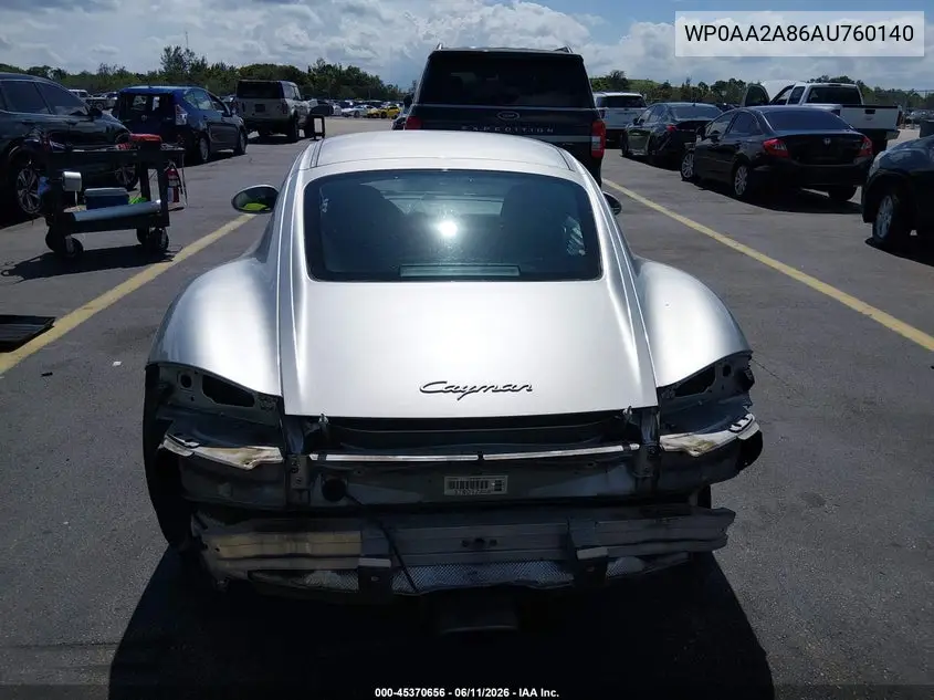 2010 Porsche Cayman VIN: WP0AA2A86AU760140 Lot: 45370656