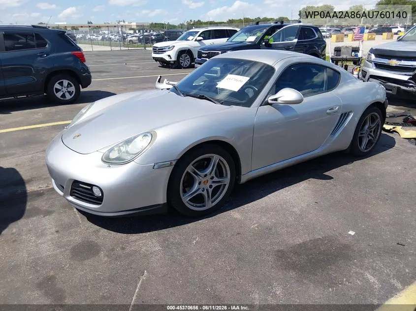 2010 Porsche Cayman VIN: WP0AA2A86AU760140 Lot: 45370656
