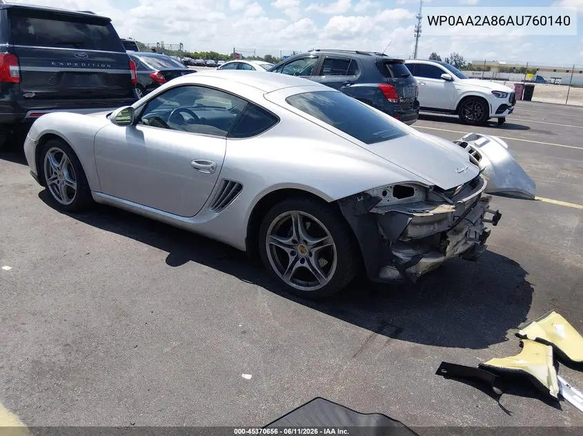 2010 Porsche Cayman VIN: WP0AA2A86AU760140 Lot: 45370656