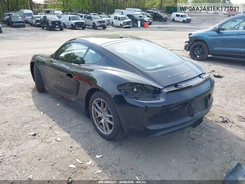 2014 Porsche Cayman VIN: WP0AA2A81EK171031 Lot: 44802221