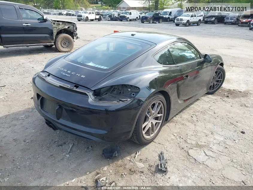 2014 Porsche Cayman VIN: WP0AA2A81EK171031 Lot: 44802221