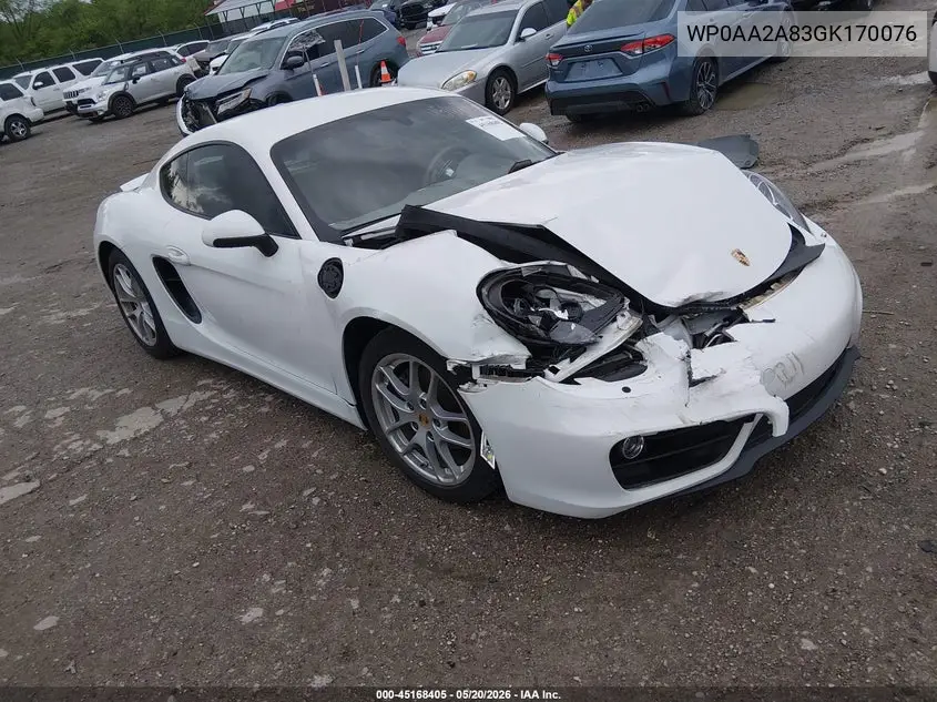2016 Porsche Cayman VIN: WP0AA2A83GK170076 Lot: 45168405