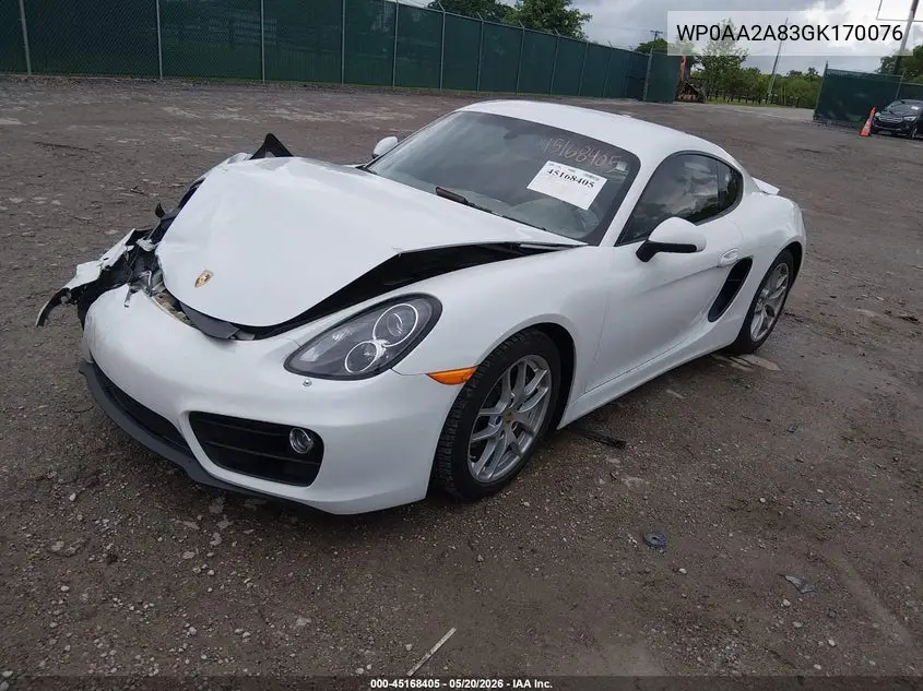 2016 Porsche Cayman VIN: WP0AA2A83GK170076 Lot: 45168405