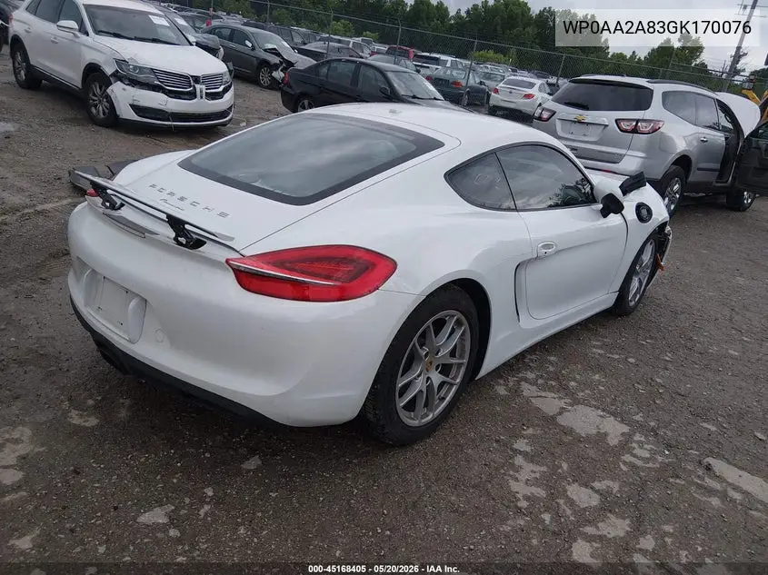 2016 Porsche Cayman VIN: WP0AA2A83GK170076 Lot: 45168405