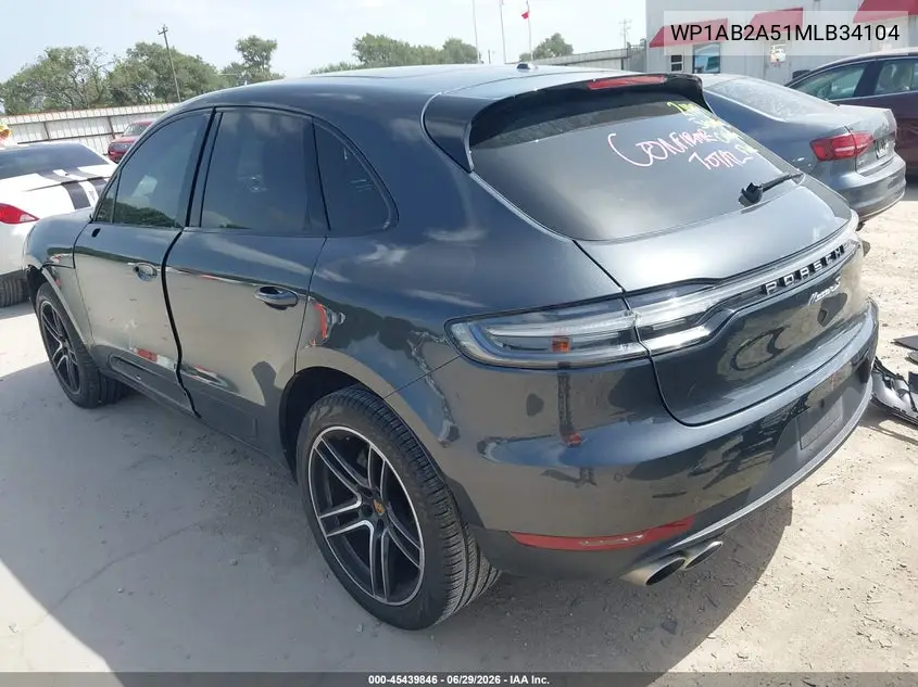 2021 Porsche Macan S VIN: WP1AB2A51MLB34104 Lot: 45439846