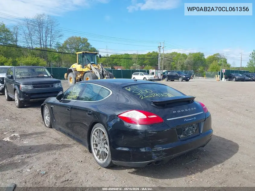 2012 Porsche Panamera 4S VIN: WP0AB2A70CL061356 Lot: 45094814