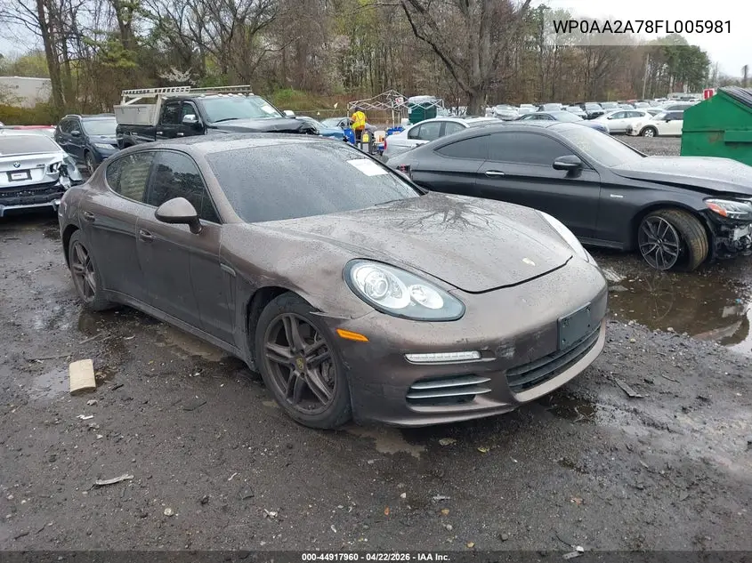 2015 Porsche Panamera 4 VIN: WP0AA2A78FL005981 Lot: 44917960