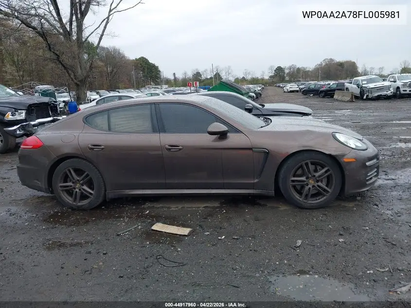 2015 Porsche Panamera 4 VIN: WP0AA2A78FL005981 Lot: 44917960