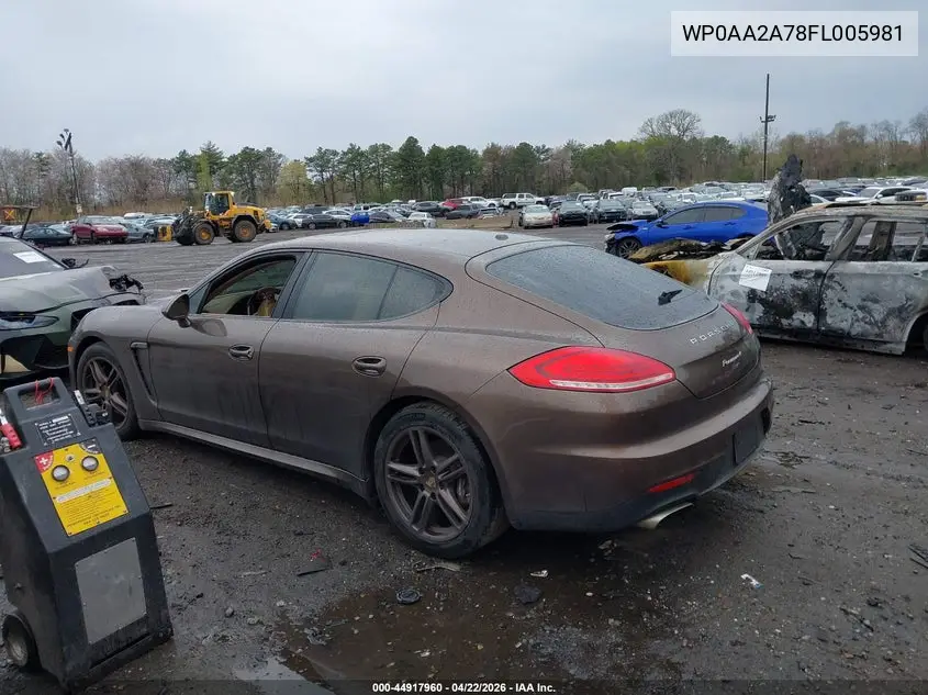 2015 Porsche Panamera 4 VIN: WP0AA2A78FL005981 Lot: 44917960