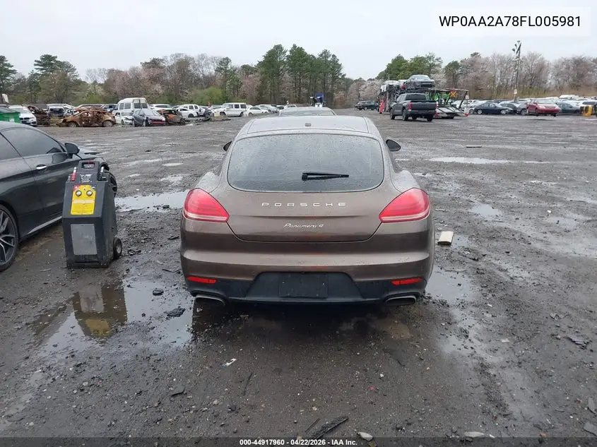 2015 Porsche Panamera 4 VIN: WP0AA2A78FL005981 Lot: 44917960