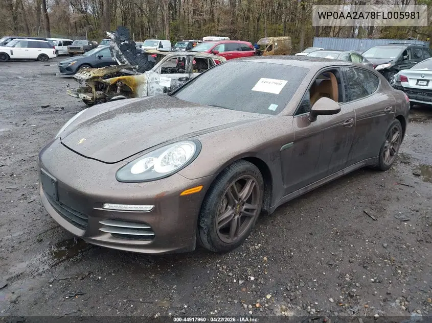 2015 Porsche Panamera 4 VIN: WP0AA2A78FL005981 Lot: 44917960