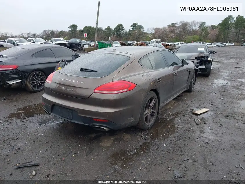 2015 Porsche Panamera 4 VIN: WP0AA2A78FL005981 Lot: 44917960