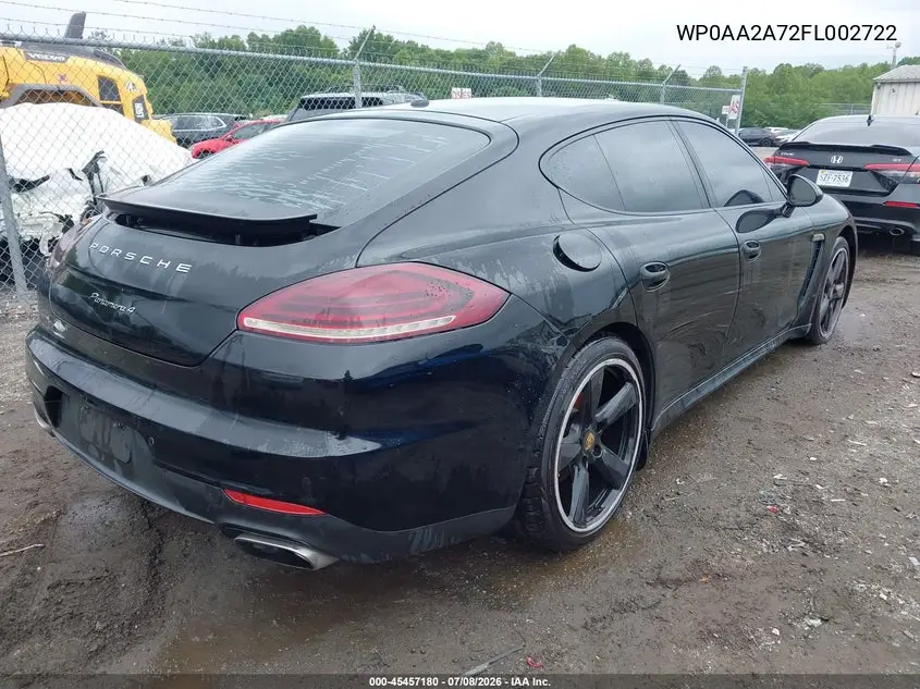 2015 Porsche Panamera 4 VIN: WP0AA2A72FL002722 Lot: 45457180
