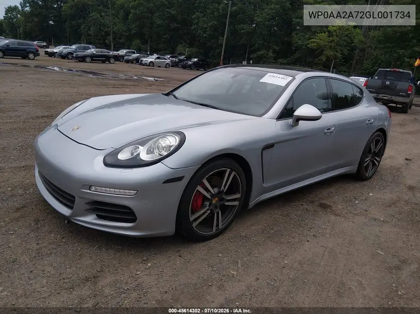 2016 Porsche Panamera 4 VIN: WP0AA2A72GL001734 Lot: 45614302