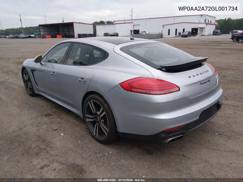 2016 Porsche Panamera 4 VIN: WP0AA2A72GL001734 Lot: 45614302