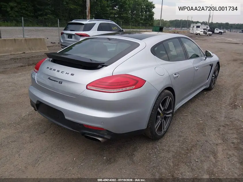 2016 Porsche Panamera 4 VIN: WP0AA2A72GL001734 Lot: 45614302