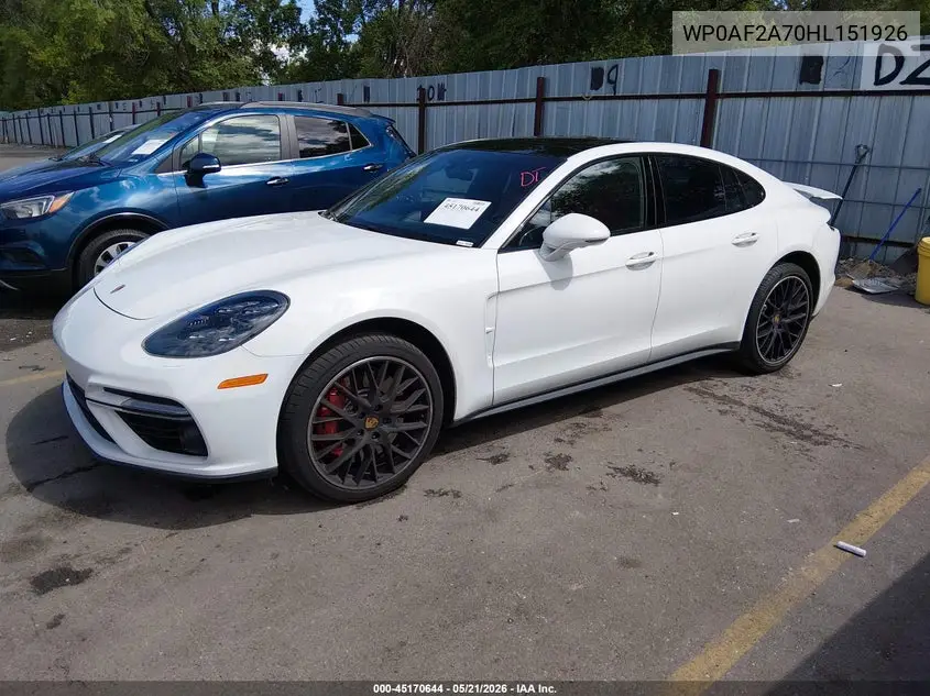 2017 Porsche Panamera Turbo VIN: WP0AF2A70HL151926 Lot: 45170644