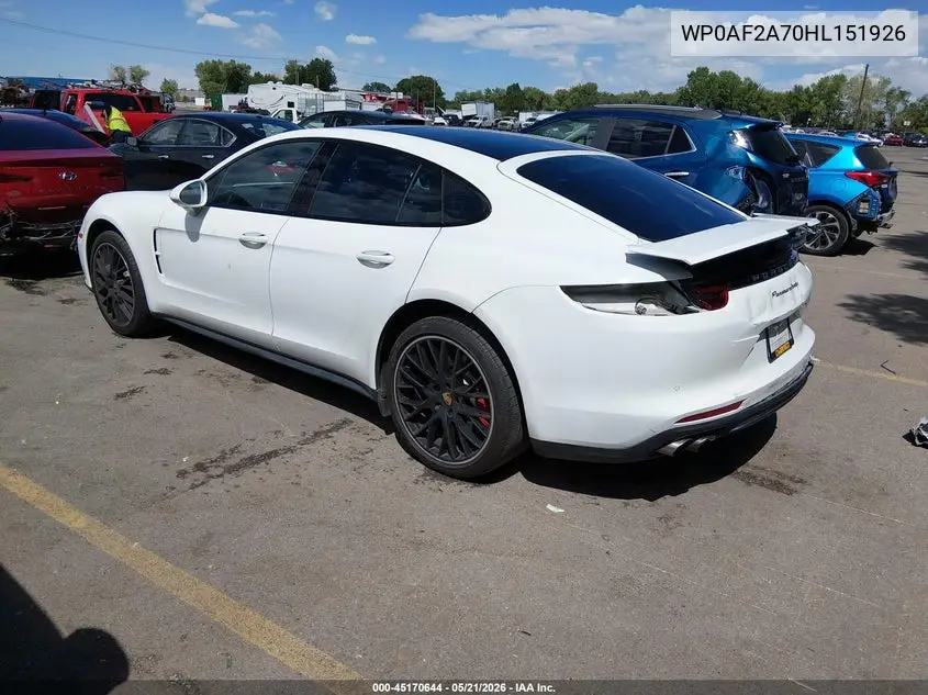 2017 Porsche Panamera Turbo VIN: WP0AF2A70HL151926 Lot: 45170644