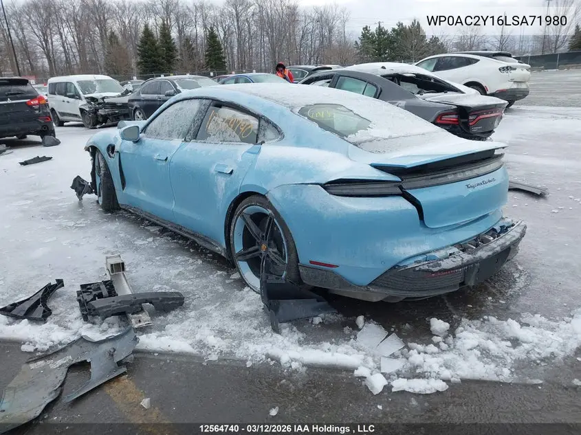 2020 Porsche Taycan Turbo/Turbo S VIN: WP0AC2Y16LSA71980 Lot: 12564740