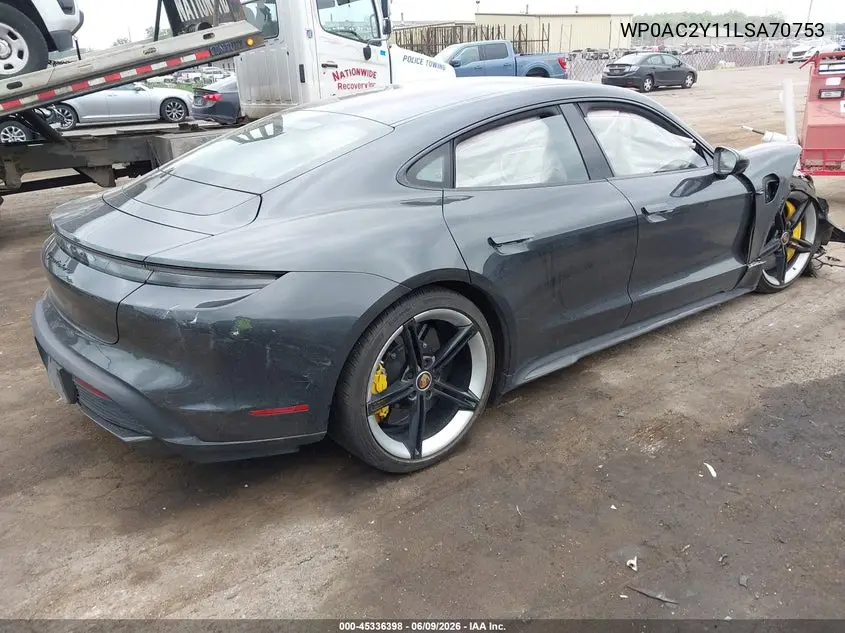 2020 Porsche Taycan Turbo S VIN: WP0AC2Y11LSA70753 Lot: 45336398