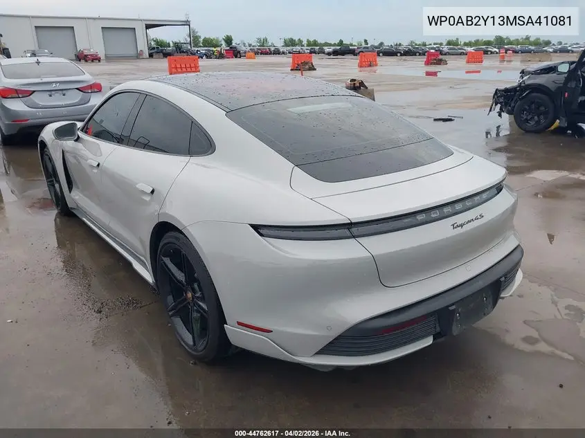 2021 Porsche Taycan 4S VIN: WP0AB2Y13MSA41081 Lot: 44762617