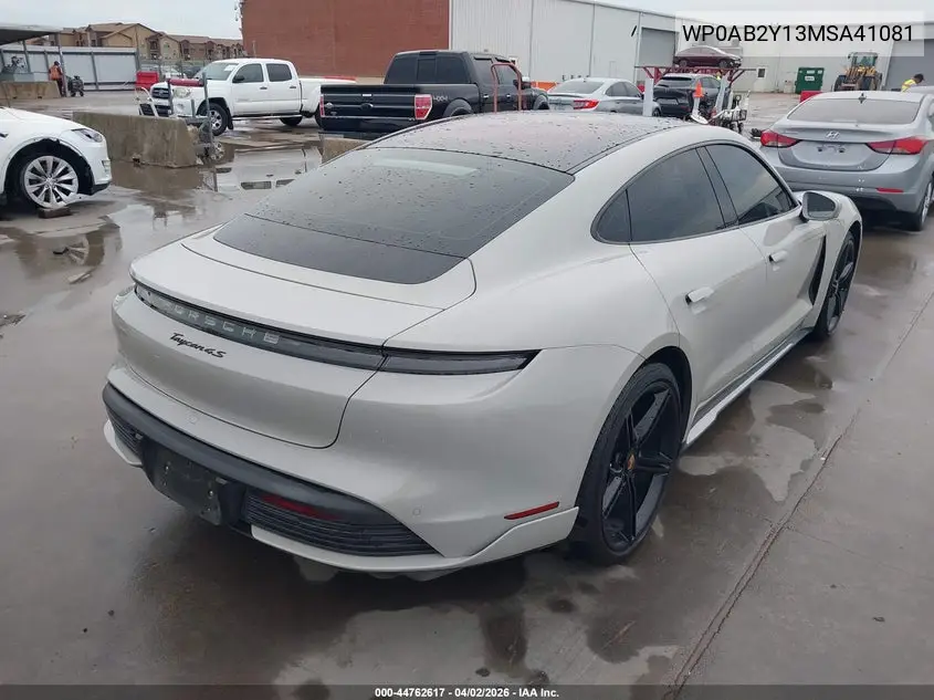 2021 Porsche Taycan 4S VIN: WP0AB2Y13MSA41081 Lot: 44762617