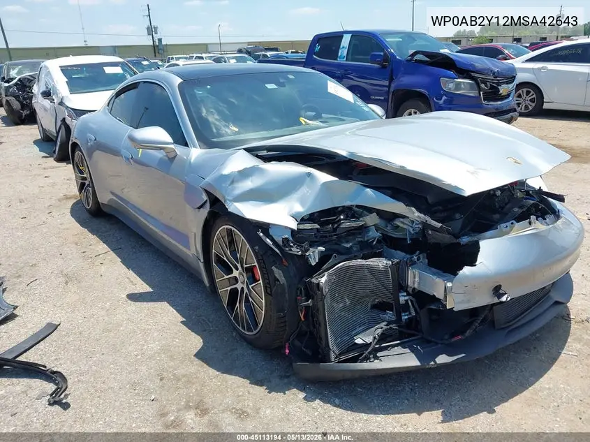 2021 Porsche Taycan 4S VIN: WP0AB2Y12MSA42643 Lot: 45113194