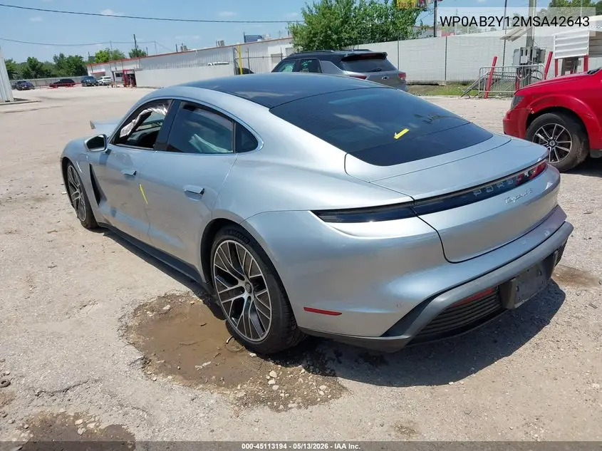 2021 Porsche Taycan 4S VIN: WP0AB2Y12MSA42643 Lot: 45113194