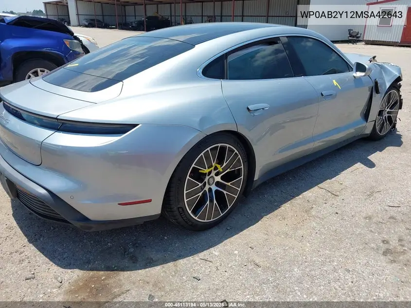 2021 Porsche Taycan 4S VIN: WP0AB2Y12MSA42643 Lot: 45113194