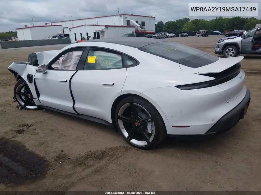 2021 Porsche Taycan VIN: WP0AA2Y19MSA17449 Lot: 45304064