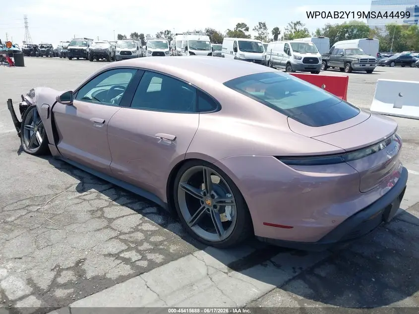 2021 Porsche Taycan 4S VIN: WP0AB2Y19MSA44499 Lot: 45415688