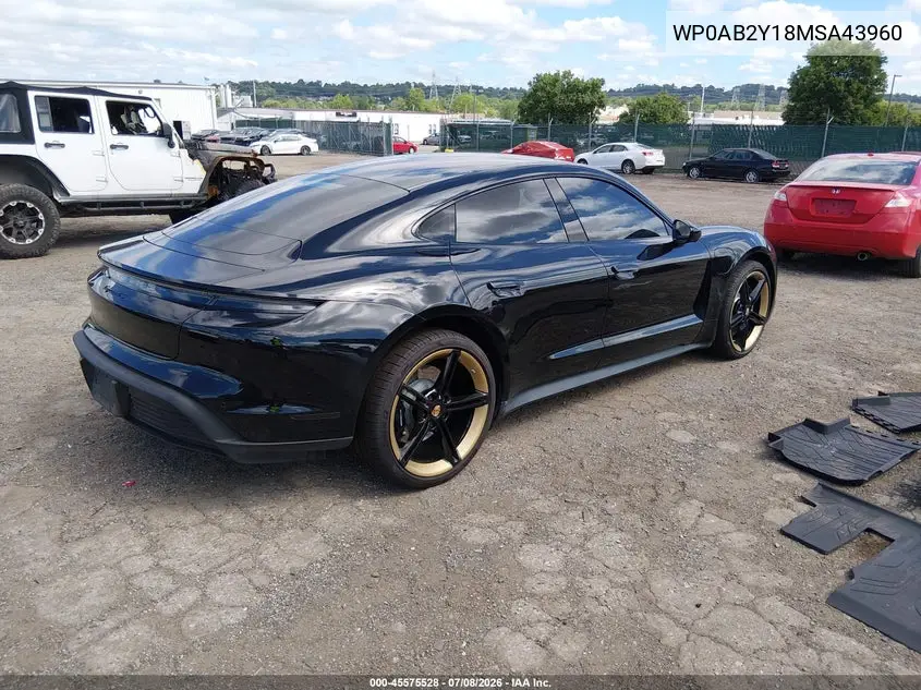 2021 Porsche Taycan 4S VIN: WP0AB2Y18MSA43960 Lot: 45575528