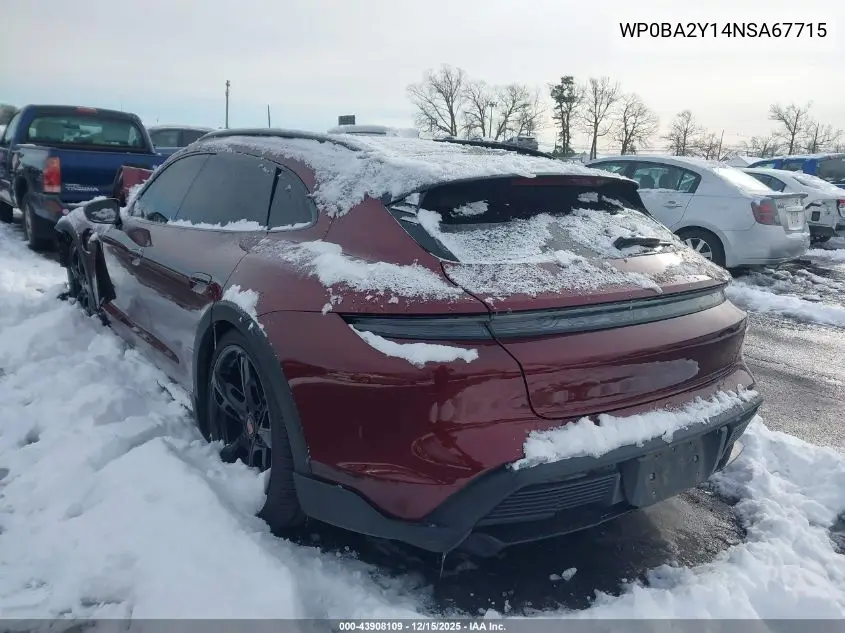 2022 Porsche Taycan Cross Turismo 4 VIN: WP0BA2Y14NSA67715 Lot: 43908109