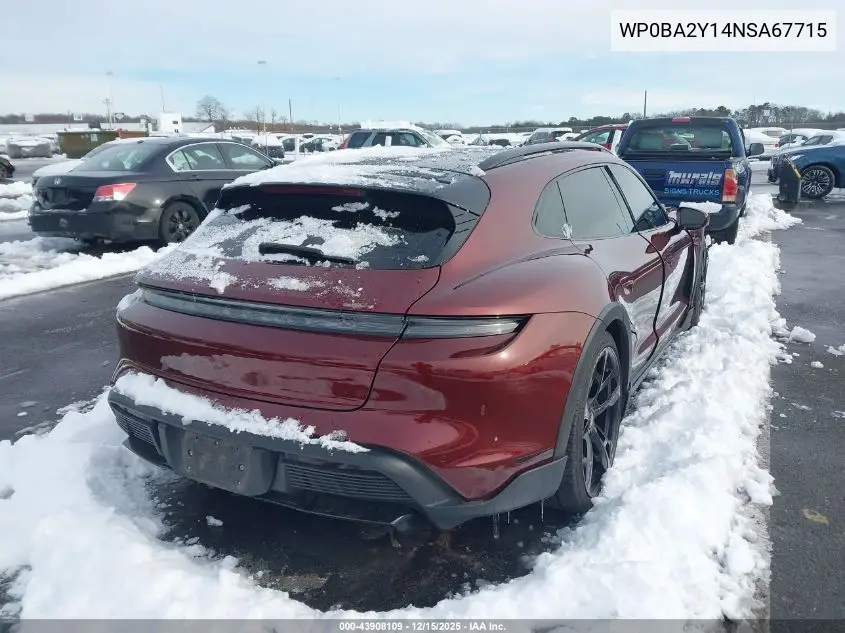 2022 Porsche Taycan Cross Turismo 4 VIN: WP0BA2Y14NSA67715 Lot: 43908109