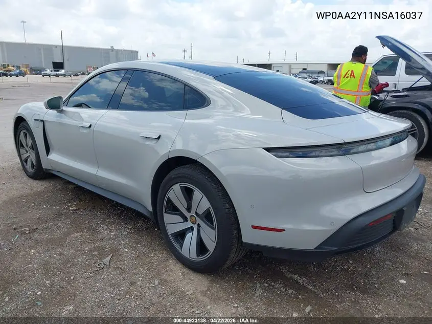 2022 Porsche Taycan VIN: WP0AA2Y11NSA16037 Lot: 44923138