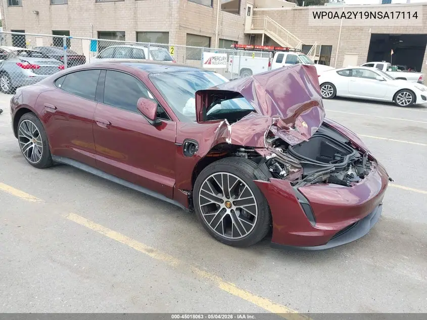 2022 Porsche Taycan VIN: WP0AA2Y19NSA17114 Lot: 45018063