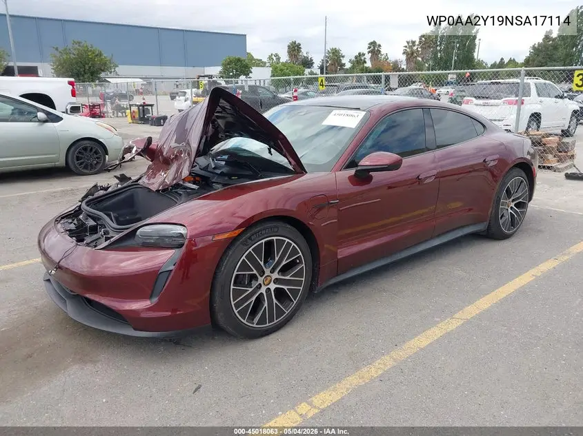 2022 Porsche Taycan VIN: WP0AA2Y19NSA17114 Lot: 45018063