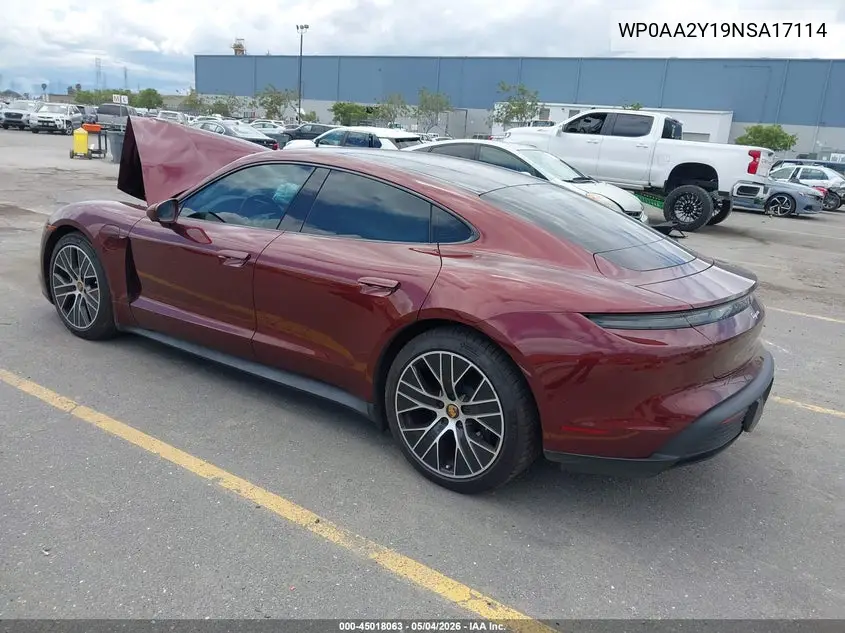 2022 Porsche Taycan VIN: WP0AA2Y19NSA17114 Lot: 45018063