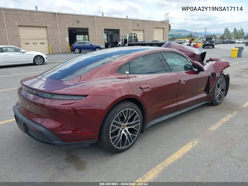 2022 Porsche Taycan VIN: WP0AA2Y19NSA17114 Lot: 45018063
