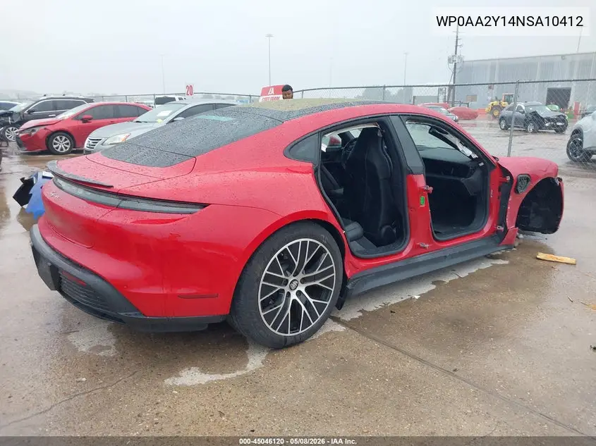 2022 Porsche Taycan VIN: WP0AA2Y14NSA10412 Lot: 45046120