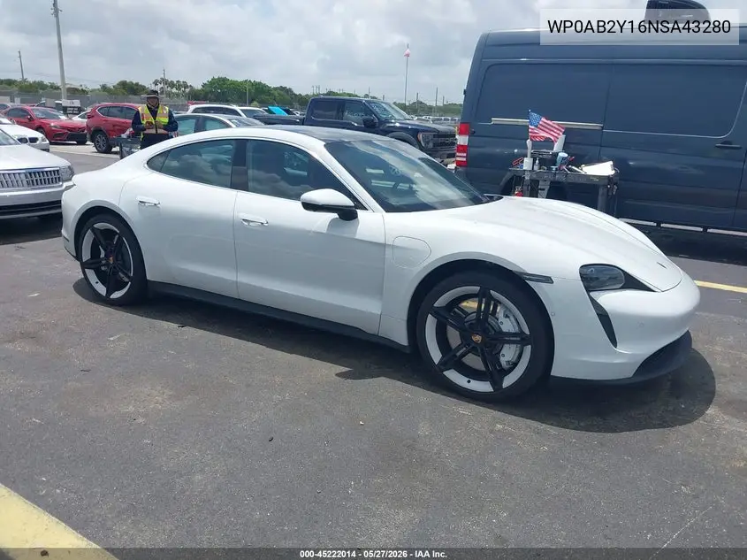 2022 Porsche Taycan 4S VIN: WP0AB2Y16NSA43280 Lot: 45222014