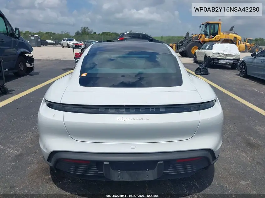 2022 Porsche Taycan 4S VIN: WP0AB2Y16NSA43280 Lot: 45222014