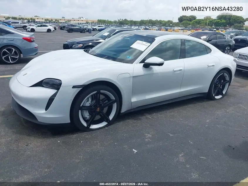 2022 Porsche Taycan 4S VIN: WP0AB2Y16NSA43280 Lot: 45222014