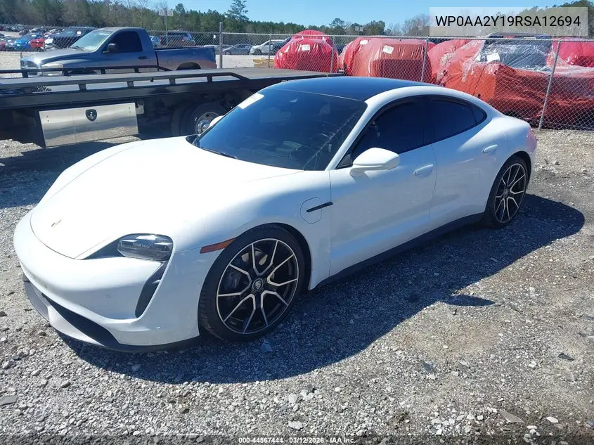 2024 Porsche Taycan VIN: WP0AA2Y19RSA12694 Lot: 44567444