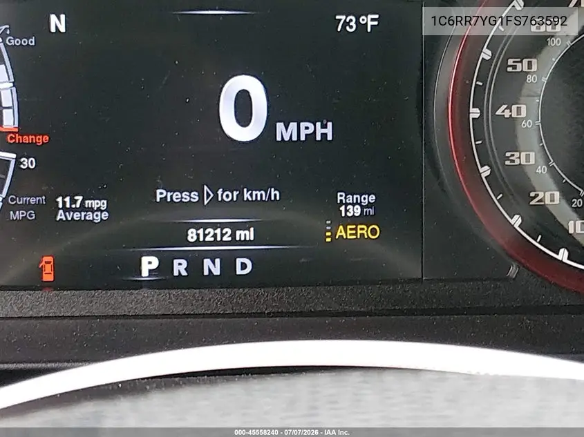 2015 Ram 1500 Rebel VIN: 1C6RR7YG1FS763592 Lot: 45558240