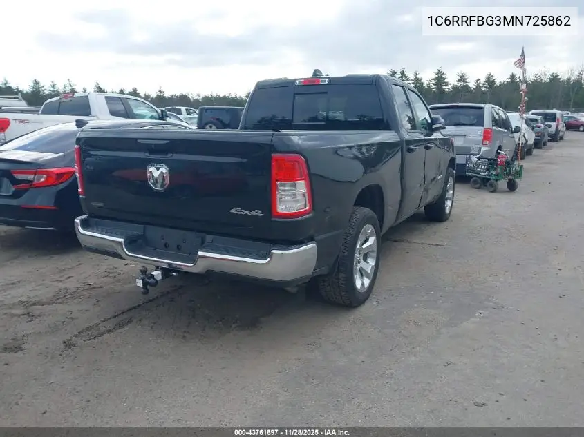 1C6RRFBG3MN725862 2021 Ram 1500 Big Horn 4X4 6'4 Box