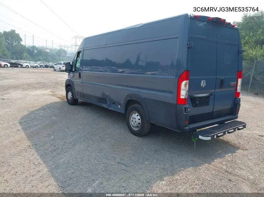 2021 Ram Promaster 3500 Cargo Van High Roof 159 Wb Ext VIN: 3C6MRVJG3ME535764 Lot: 45668097